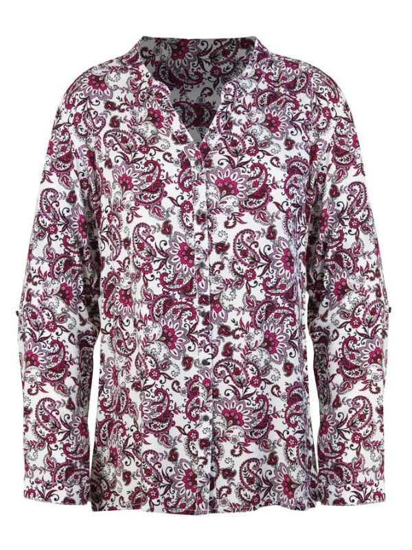 Chemisier imprimé rose/noir femme – Viscose, col rond, boutons