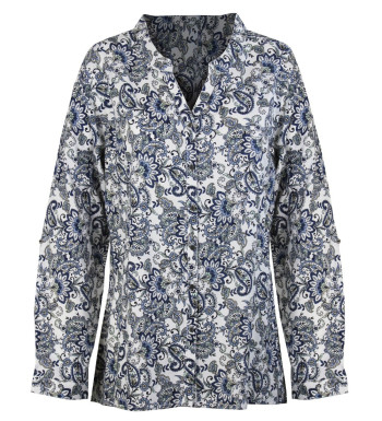 Chemisier imprimé bleu/noir femme – Viscose, col rond, boutons