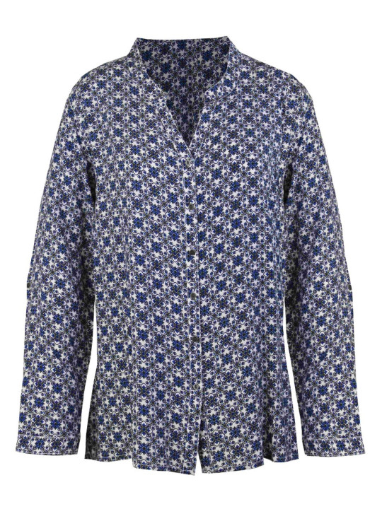 Chemisier imprimé bleu/noir femme – Viscose, col rond, manches longues