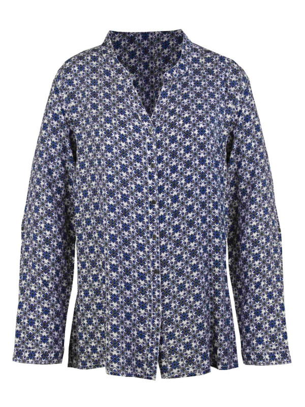 Chemisier imprimé bleu/noir femme – Viscose, col rond, manches longues