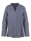 Chemisier imprimé bleu/noir femme – Viscose, col rond, manches longues