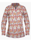 Chemisier coton taupe/orange – Motifs, col rond, manches retroussables