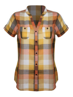 Chemisier orange femme coton – Poches à rabat, boutons bois