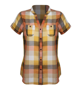 Chemisier orange femme coton – Poches à rabat, boutons bois