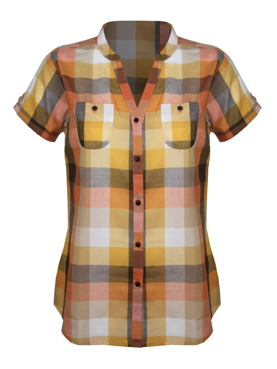 Chemisier orange femme coton – Poches à rabat, boutons bois