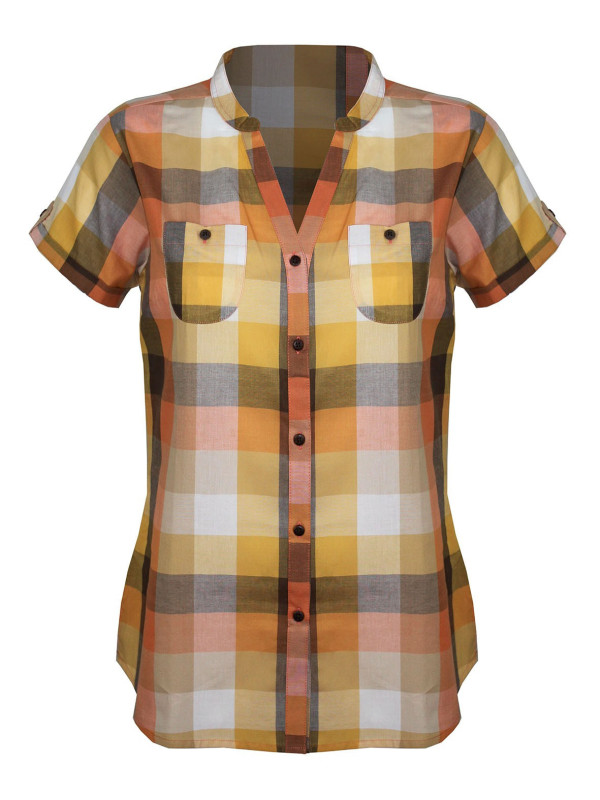 Chemisier orange femme coton – Poches à rabat, boutons bois