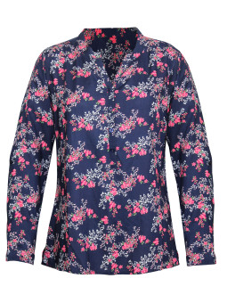 Chemisier rose/bleu petit motif viscose – Col rond, manches longues