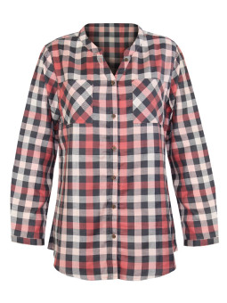 Chemisier flanelle carreaux rose/gris femme – Coton, col rond
