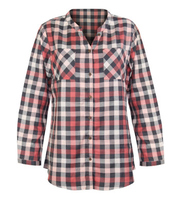 Chemisier flanelle carreaux rose/gris femme – Coton, col rond