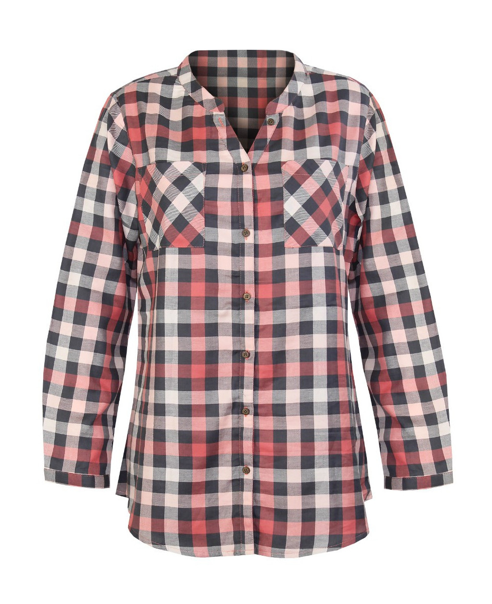 Chemisier flanelle carreaux rose/gris femme – Coton, col rond