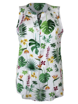 Débardeur imprimé jungle femme – Col rond boutons, viscose