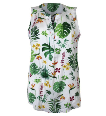 Débardeur imprimé jungle femme – Col rond boutons, viscose