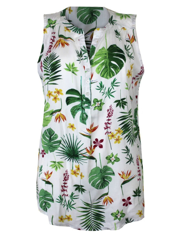 Débardeur imprimé jungle femme – Col rond boutons, viscose