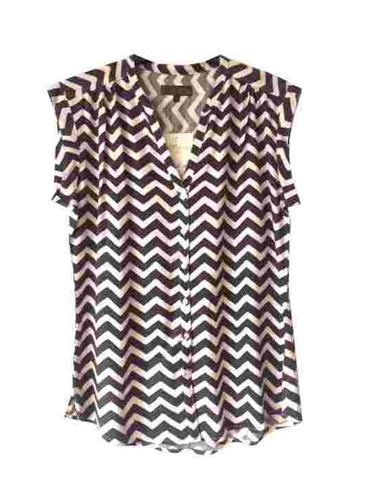 Chemisier sans manches blanc/noir – Col rond ouvert, viscose