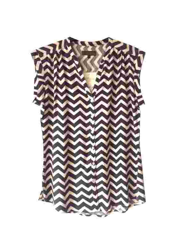 Chemisier sans manches blanc/noir – Col rond ouvert, viscose
