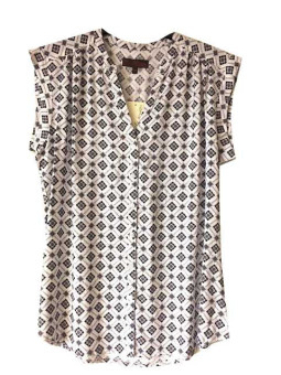 Chemisier sans manches blanc/noir – Col rond, imprimé viscose