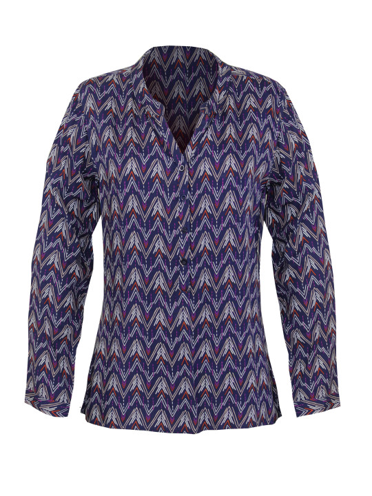 Chemisier viscose femme rose/bleu/orange – Col rond imprimé