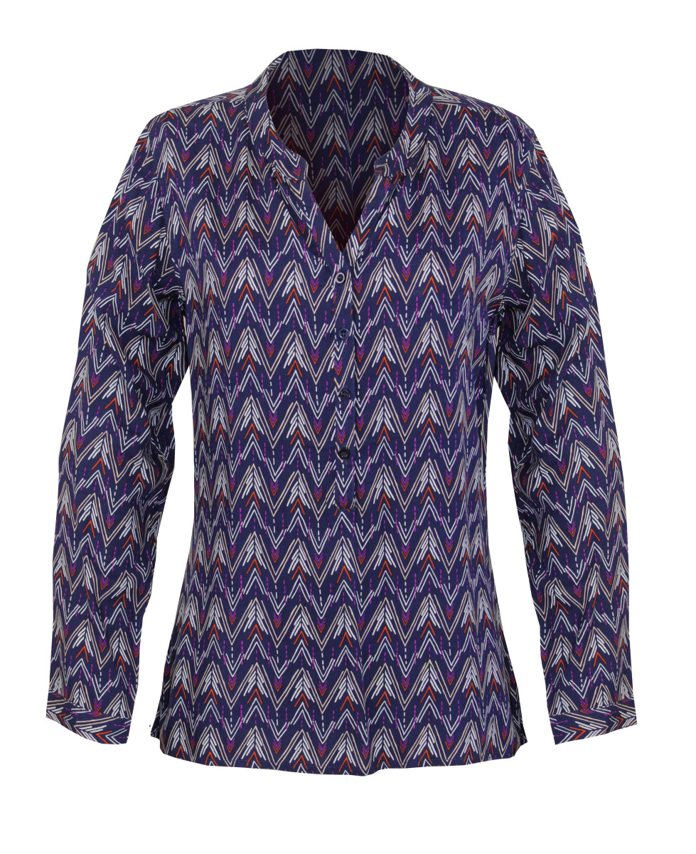 Chemisier viscose femme rose/bleu/orange – Col rond imprimé