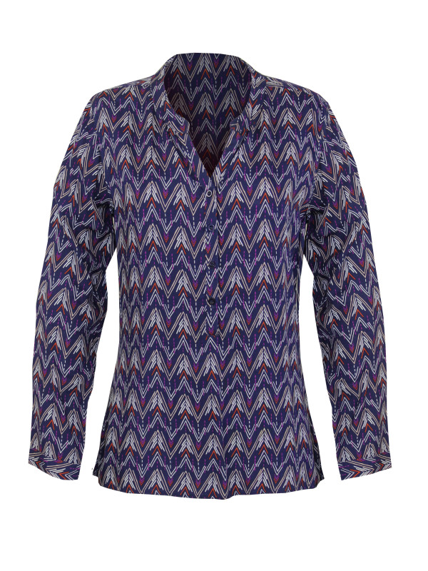 Chemisier viscose femme rose/bleu/orange – Col rond imprimé