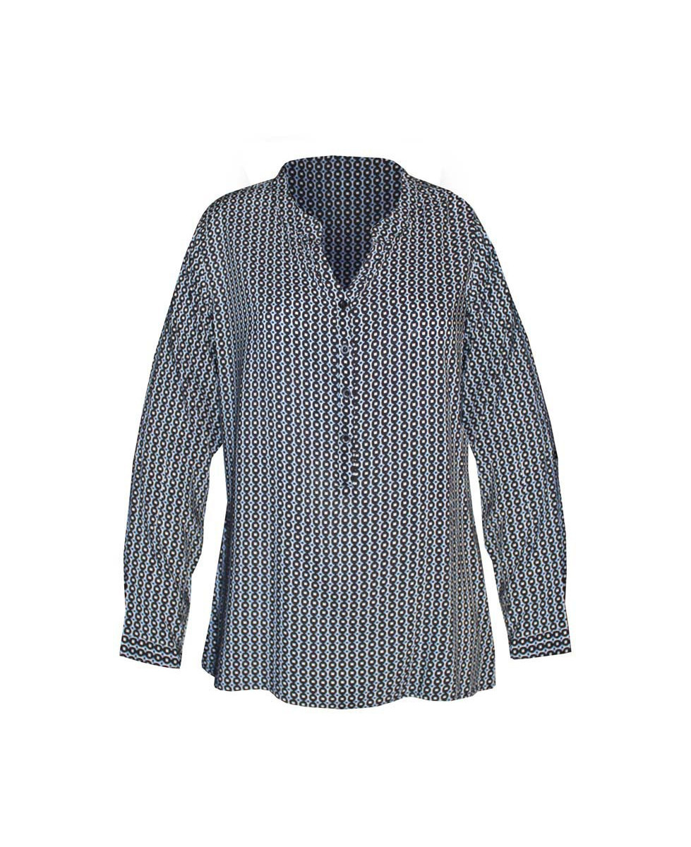 Chemisier bleu imprimé viscose – Col rond ouvert, manches longues