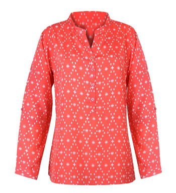 Chemisier orange femme viscose – Imprimé, col rond, manches longues