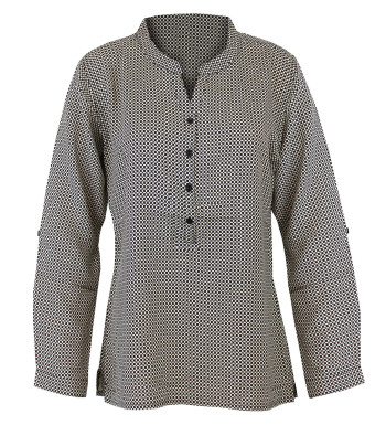 Chemisier beige viscose femme – Col rond, manches retroussables