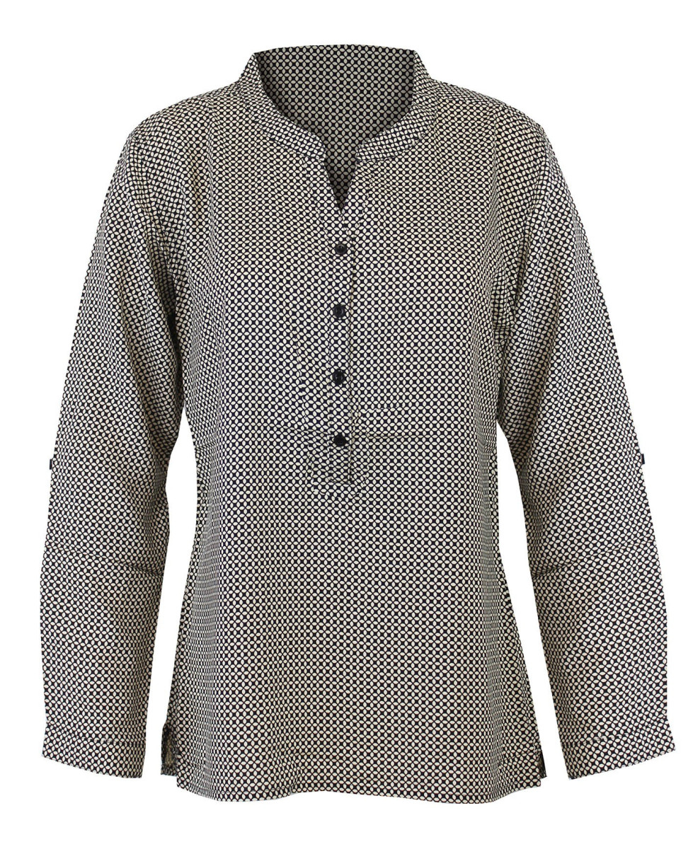 Chemisier beige viscose femme – Col rond, manches retroussables