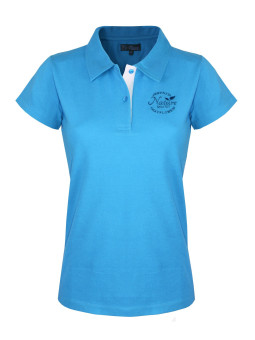 Polo bleu femme coton piqué – Détail contrasté & broderie