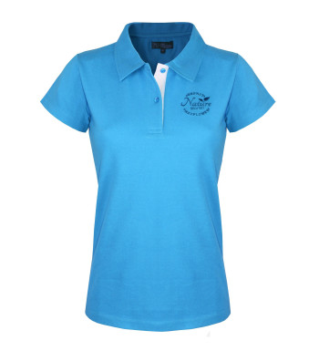 Polo bleu femme coton piqué – Détail contrasté & broderie