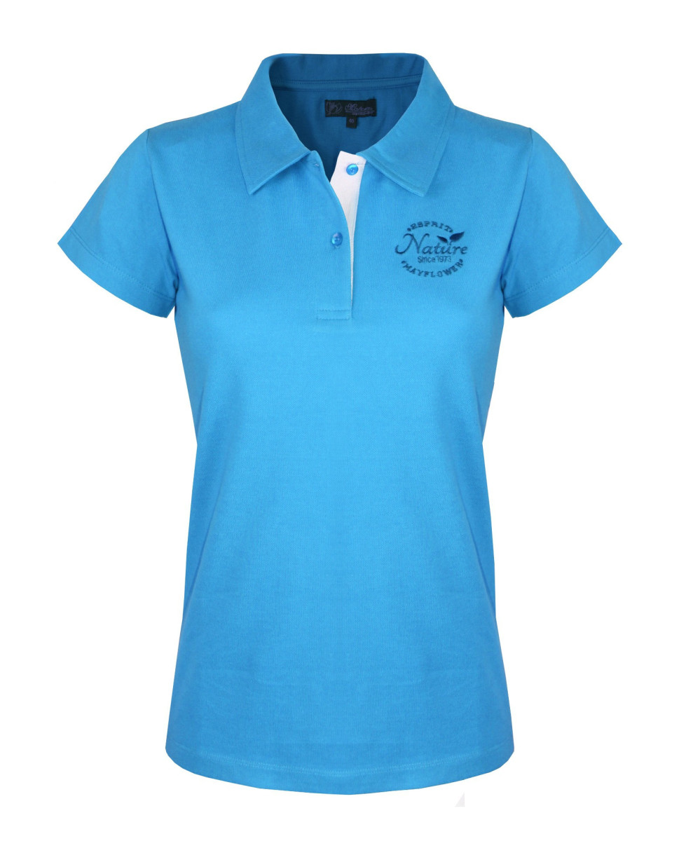 Polo bleu femme coton piqué – Détail contrasté & broderie