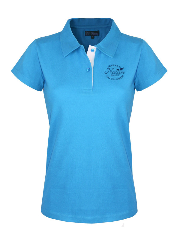Polo bleu femme coton piqué – Détail contrasté & broderie