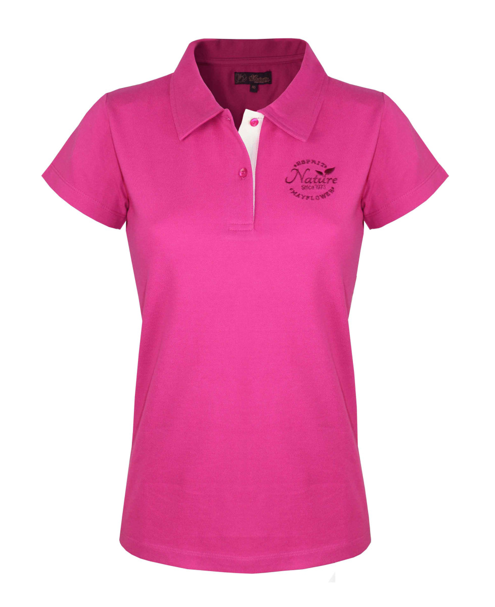 Polo femme sangria coton piqué – Détail blanc & broderie