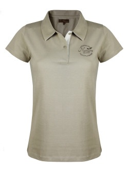 Polo femme beige coton piqué – Détail blanc & broderie chic