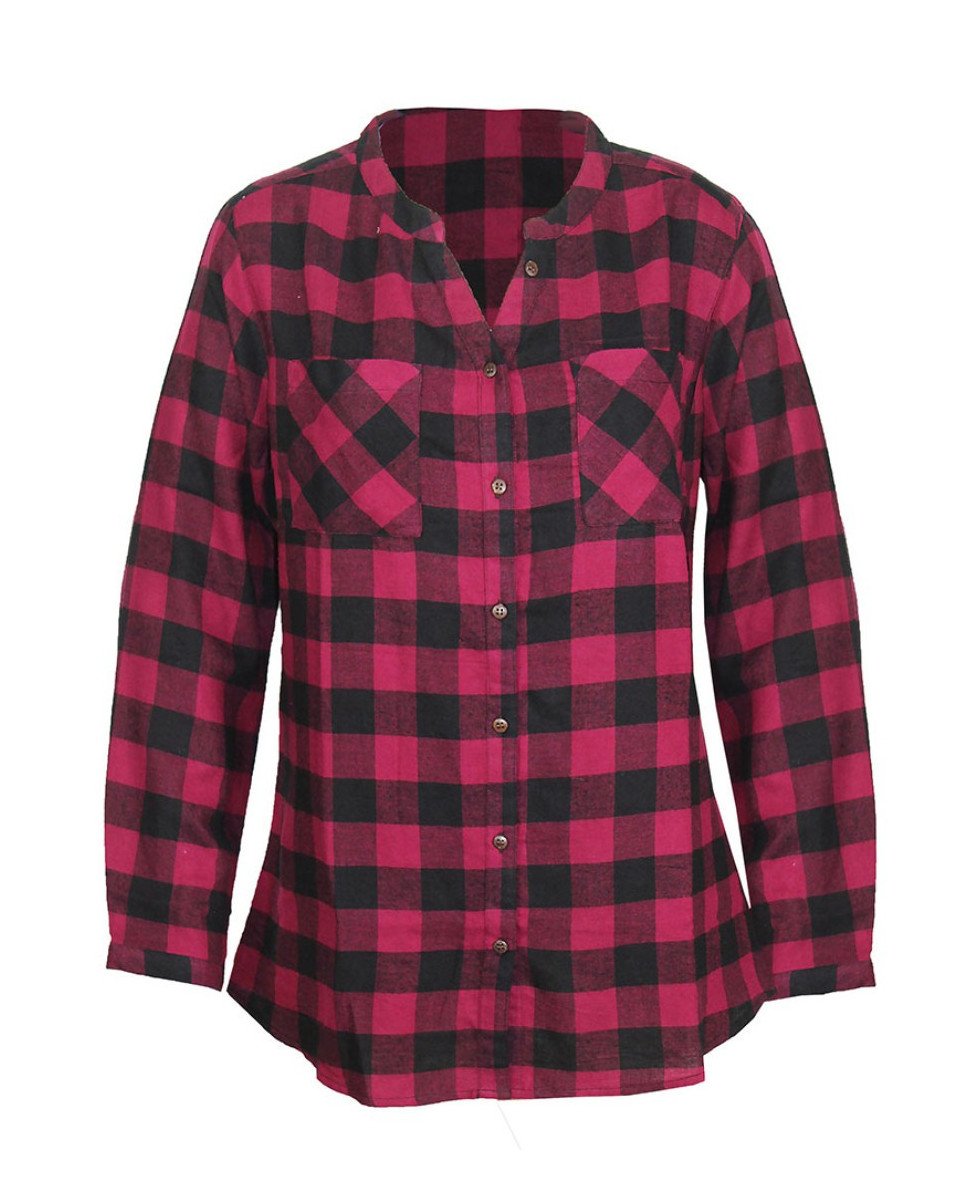 Chemisier coton gratté femme – Doux, manches retroussables, poches