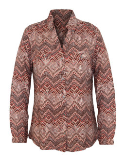 Chemisier ethnique femme marine/rouge – Viscose, col boutonné