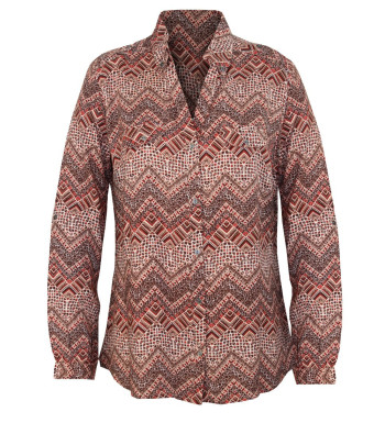 Chemisier ethnique femme marine/rouge – Viscose, col boutonné