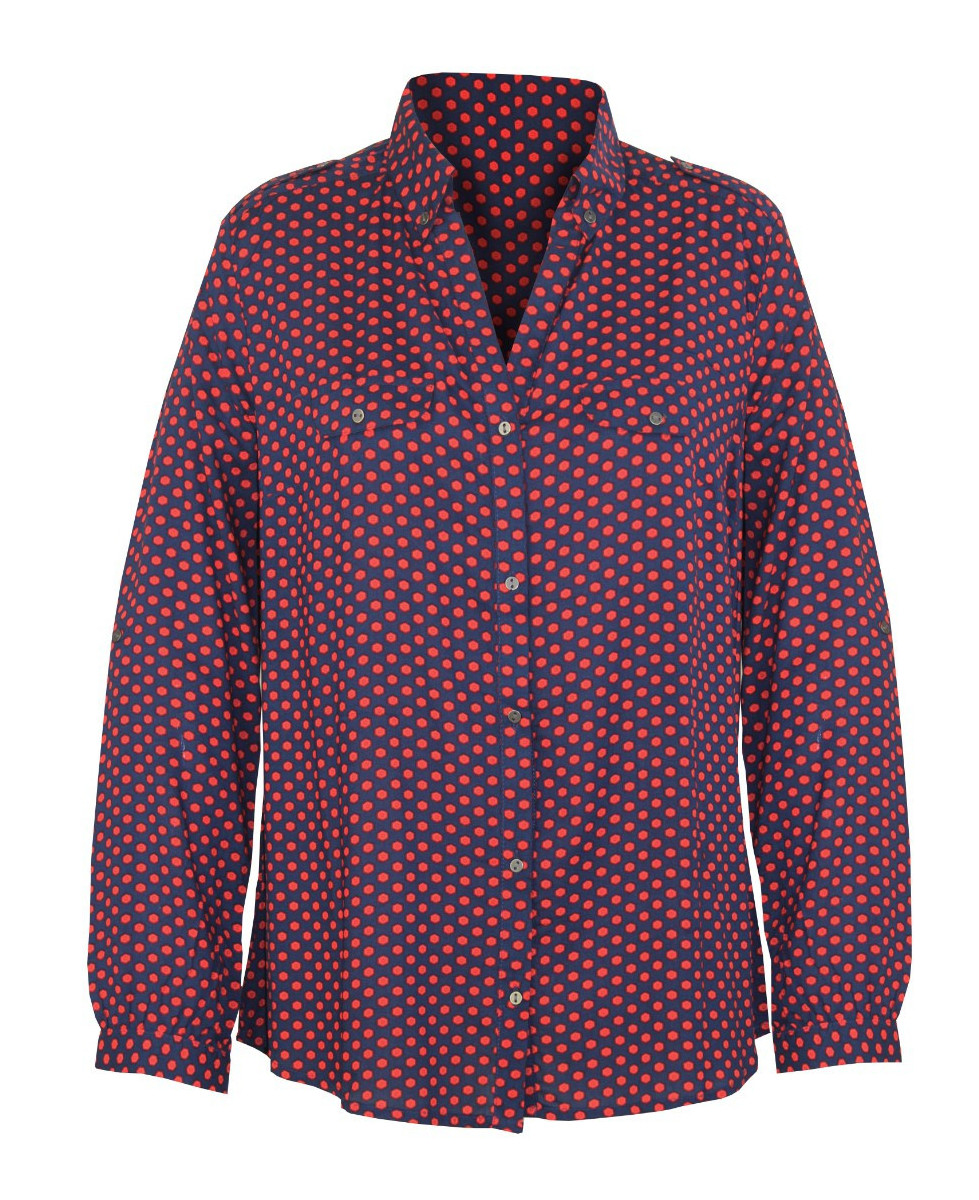 Chemisier motif marine/rouge femme – Viscose, poches, manches modulables