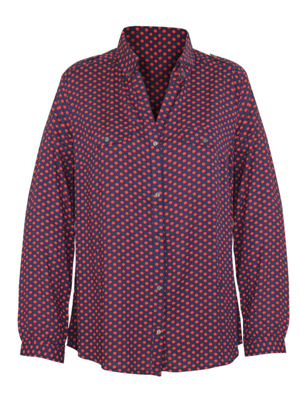 Chemisier motif marine/rouge femme – Viscose, poches, manches modulables