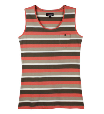 Débardeur femme rayé coton – Taupe corail, poche et bouton