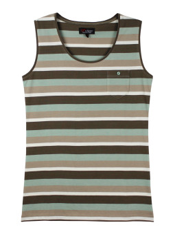 Débardeur femme rayé coton – Taupe vert, poche avec bouton