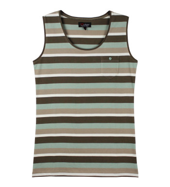 Débardeur femme rayé coton – Taupe vert, poche avec bouton