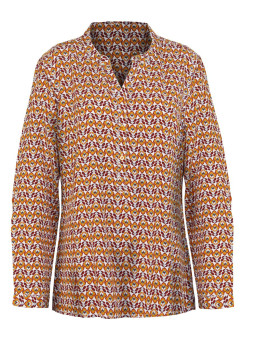 Tunique viscose bordeaux/jaune – Imprimé, col boutonné, manches 3/4