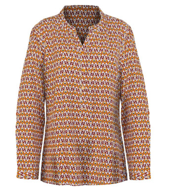 Tunique viscose bordeaux/jaune – Imprimé, col boutonné, manches 3/4