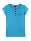 Tee-shirt bleu LINETTE1 col rond boutons coconut coton femme