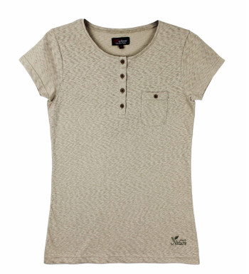 Tee-shirt beige LINETTE2 col rond boutons coconut coton femme