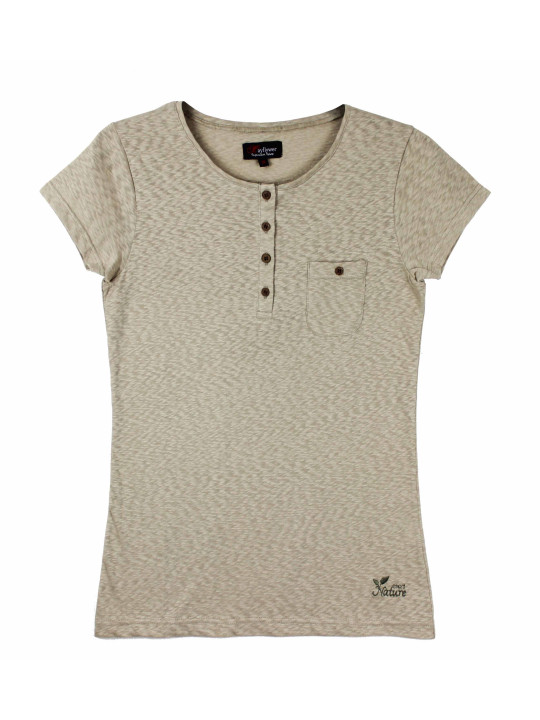 Tee-shirt beige LINETTE2 col rond boutons coconut coton femme