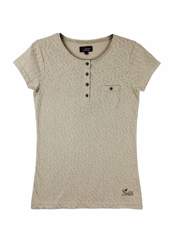 Tee-shirt beige LINETTE2 col rond boutons coconut coton femme