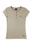 Tee-shirt beige LINETTE2 col rond boutons coconut coton femme