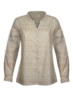 Chemisier coton femme beige/orange – Motifs, manches retroussables