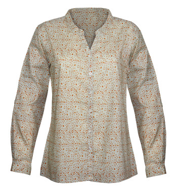 Chemisier coton femme beige/orange – Motifs, manches retroussables